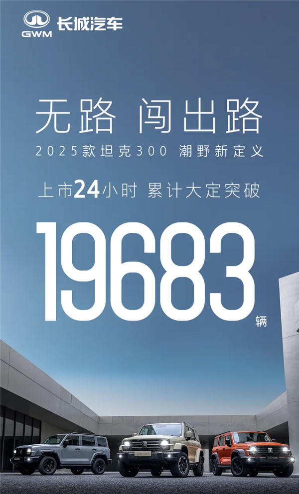 国产硬派越野扛把子！新款坦克300上市24小时大定突破19683辆