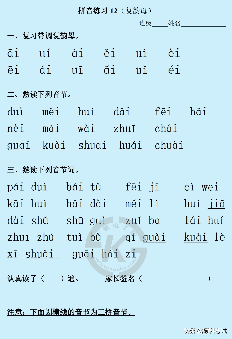 部编版一年级上册语文:拼音练习(Word版,23页)一天一过关(图12)