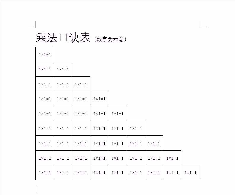 word怎么制作99乘法口诀表?(图1)